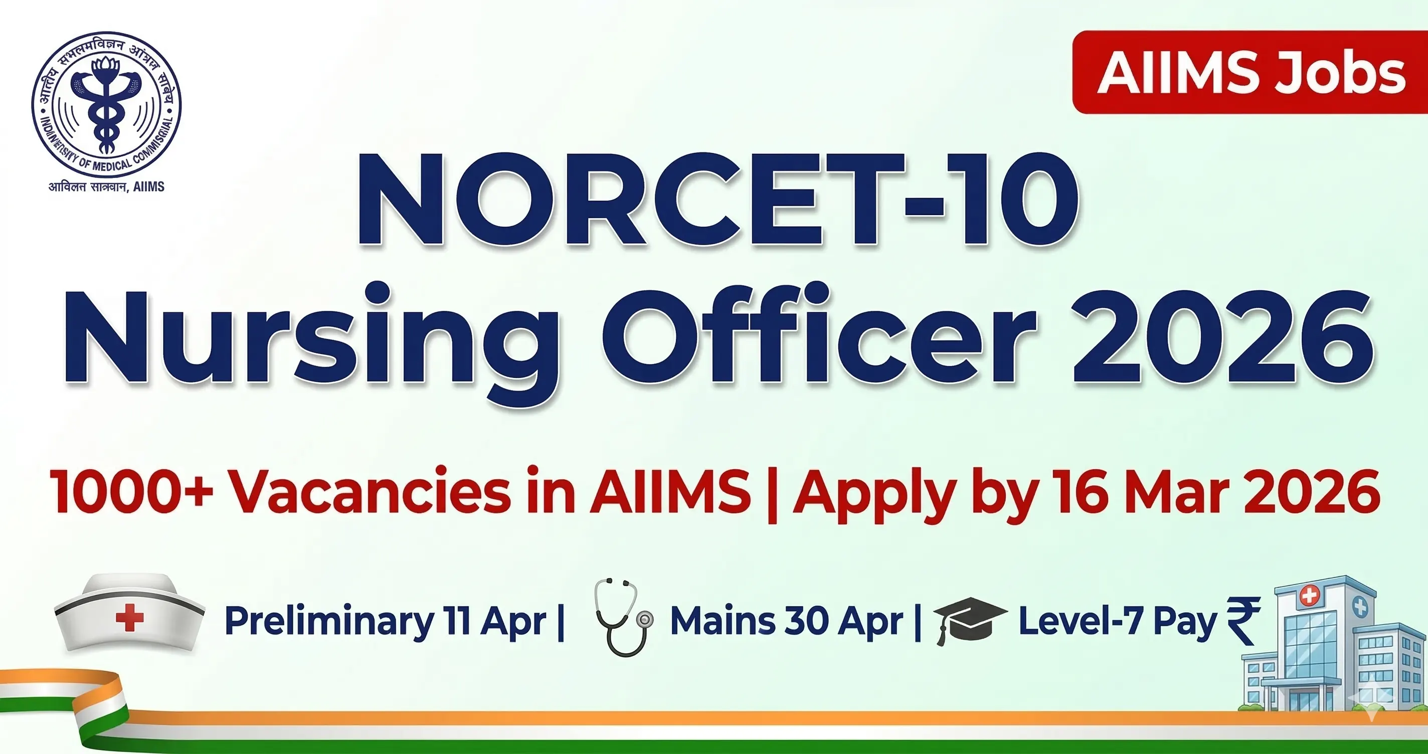 AIIMS NORCET-10 Nursing Officer Recruitment 2026 Notification – 1000+ Sarkari Naukri Vacancies