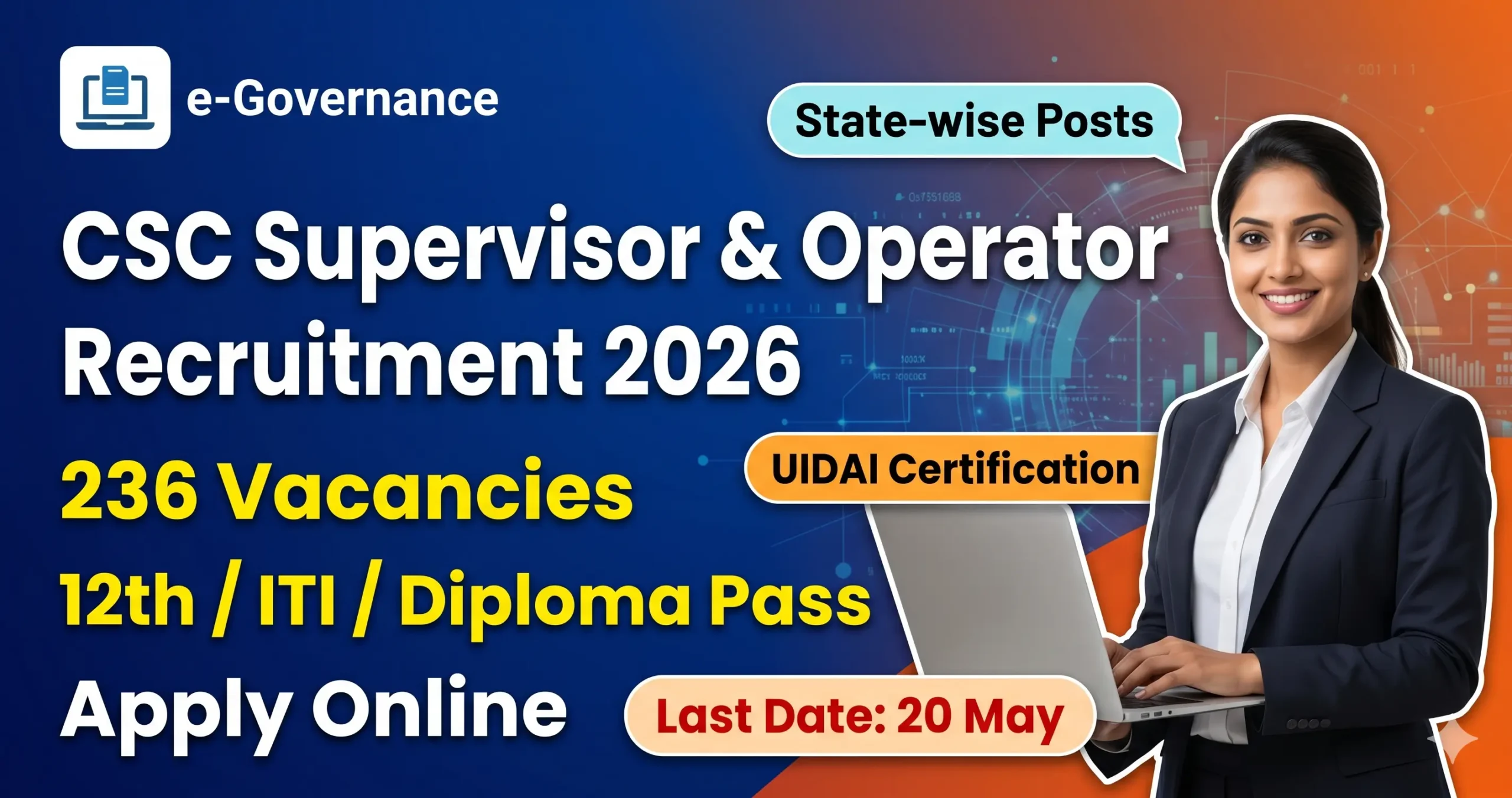 CSC Aadhaar Supervisor Operator Recruitment 2026 Notification – 236 Vacancies