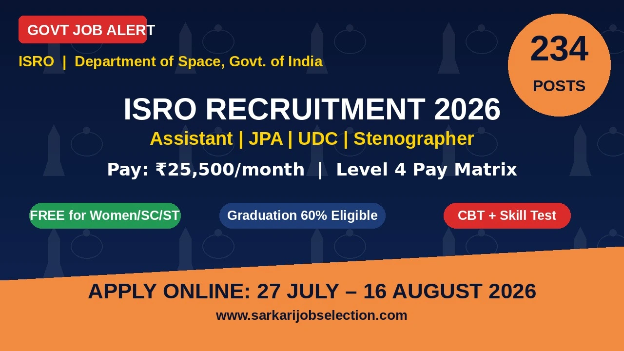 ISRO Recruitment 2026 Notification – 234 Vacancies for Assistant JPA UDC Stenographer