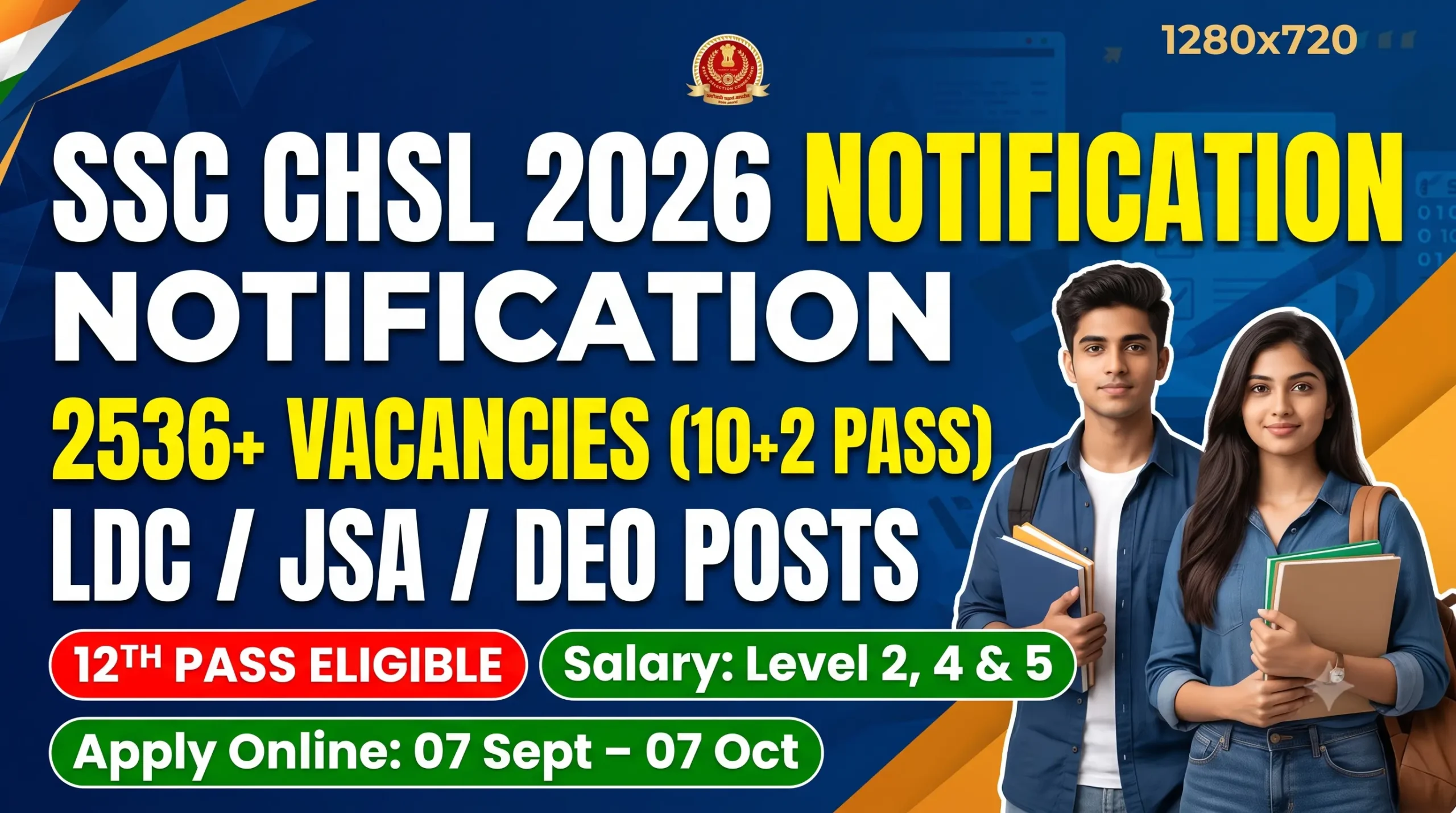 SSC CHSL Recruitment 2026 Notification – 2536 LDC, JSA & DEO Posts