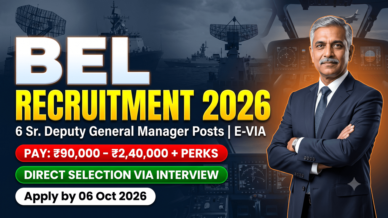 Bharat Electronics Limited Senior Deputy General Manager recruitment 2026 thumbnail, 6 E-VIA posts, apply by 6 October 2026.