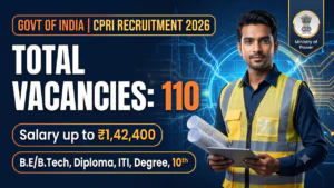 Central Power Research Institute recruitment 2026, about 110 posts, salary up to ₹1,42,400, qualifications 10th through B.E/B.Tech.