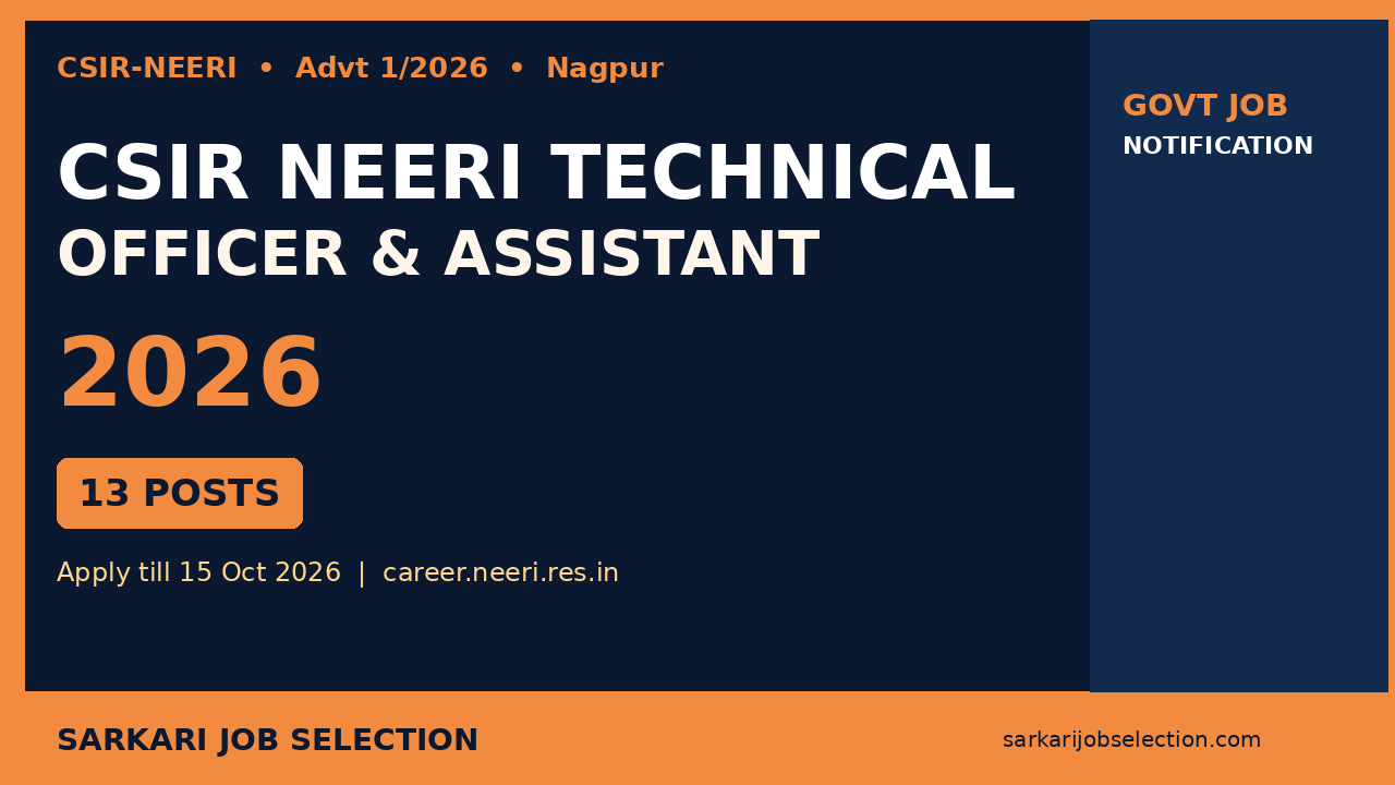 CSIR NEERI Technical Officer and Technical Assistant Recruitment 2026 – 13 Vacancies