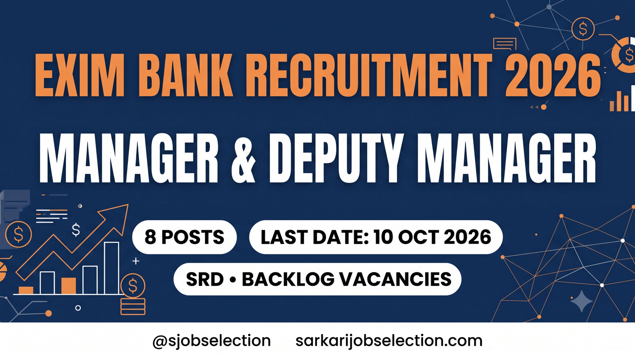 Exim Bank recruitment thumbnail for 8 Manager and Deputy Manager posts, last date 10 October 2026.