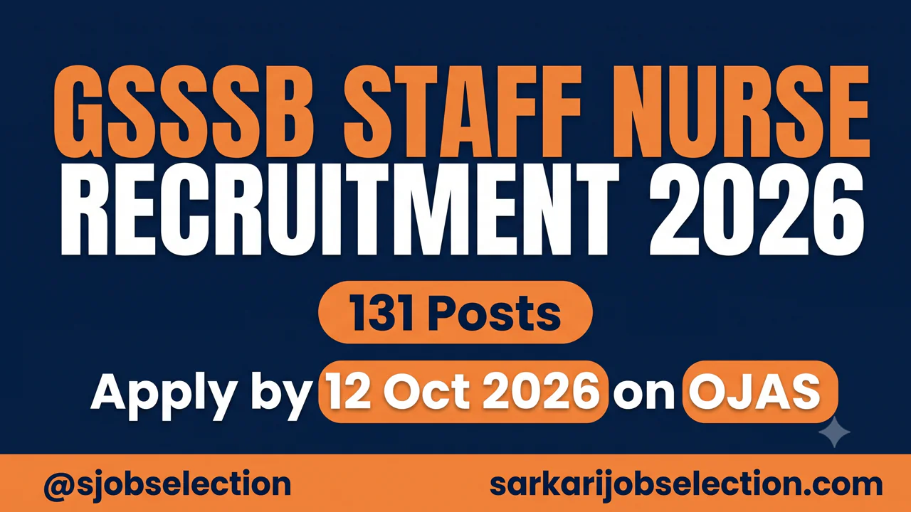 GSSSB Staff Nurse Recruitment 2026 thumbnail showing 131 posts and OJAS deadline 12 Oct 2026.