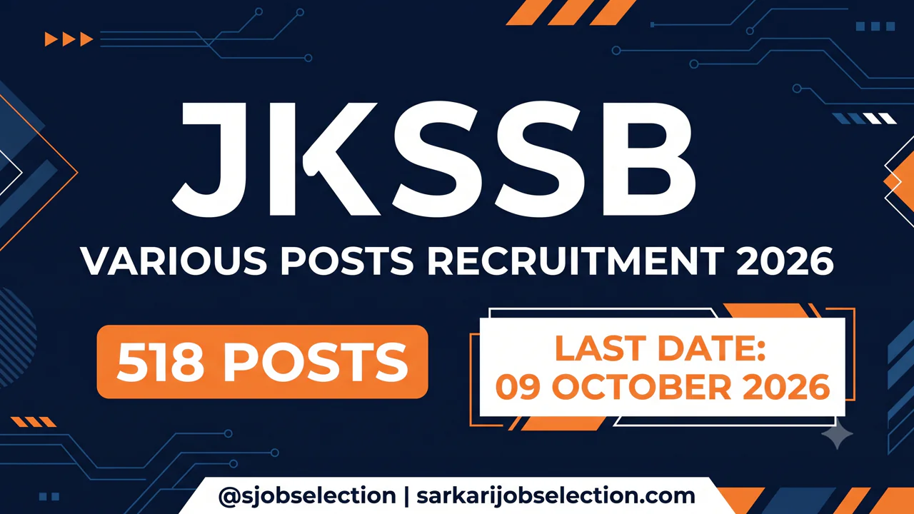JKSSB Various Posts Recruitment 2026 thumbnail with 518 posts and last date 09 October 2026.