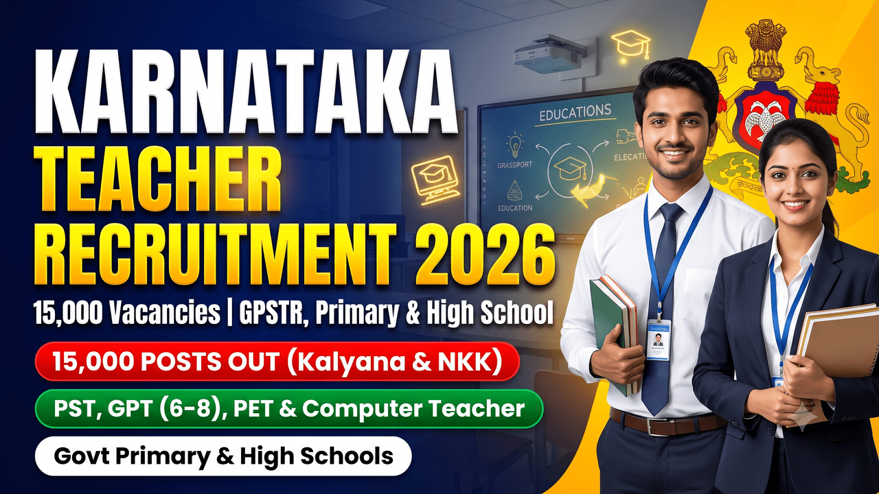 Karnataka School Education Department teacher recruitment 2026 thumbnail for GPSTR, primary and high school posts.