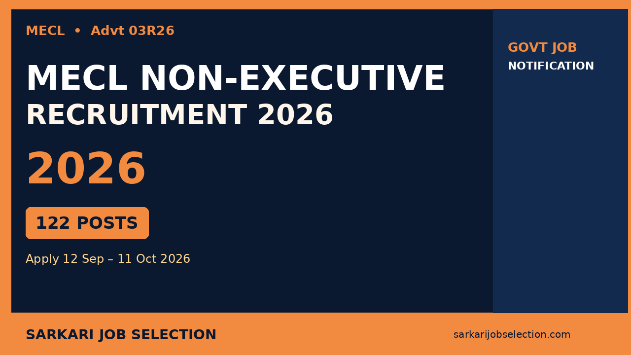 MECL Non Executive Recruitment 2026 – 122 Posts