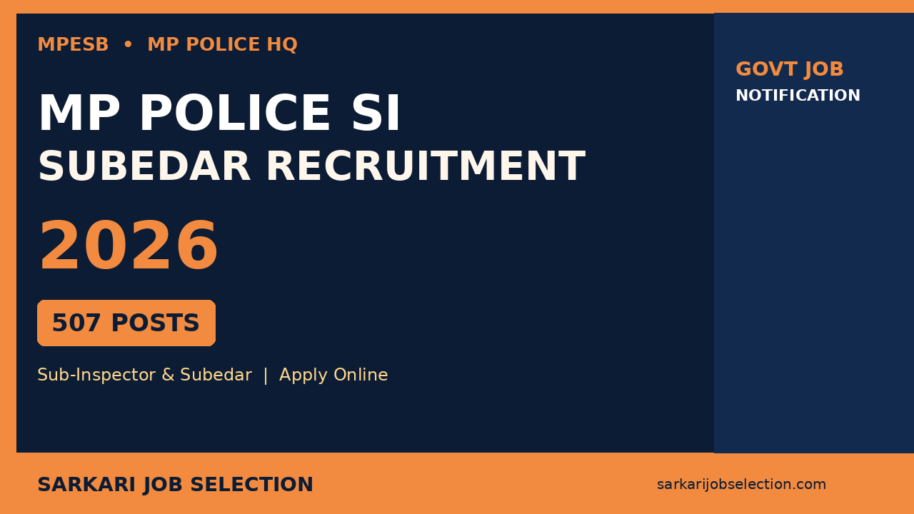 MP Police SI Subedar Recruitment 2026 – 507 Posts