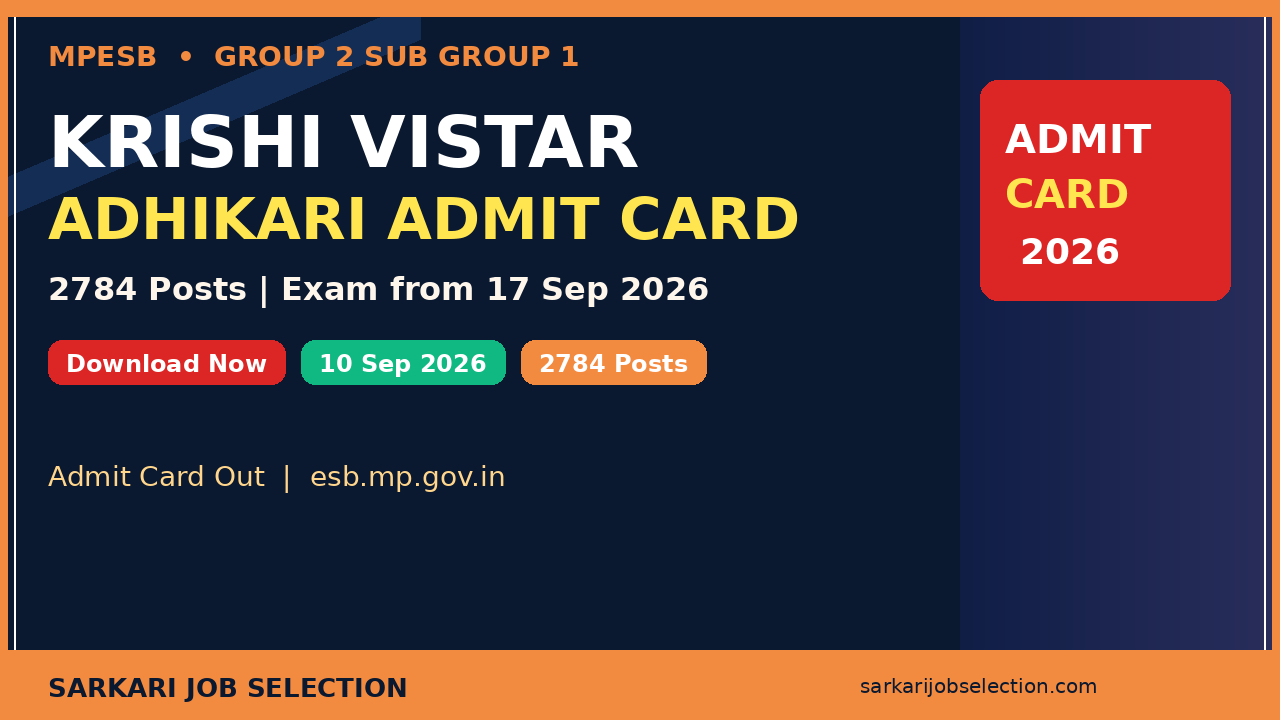 MPESB Group 2 Sub Group 1 Krishi Vistar Adhikari Admit Card 2026