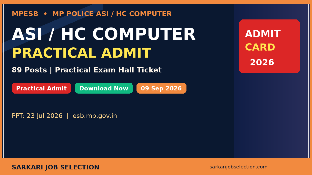 MPESB MP Police HC ASI Computer Practical Exam Admit Card 2026