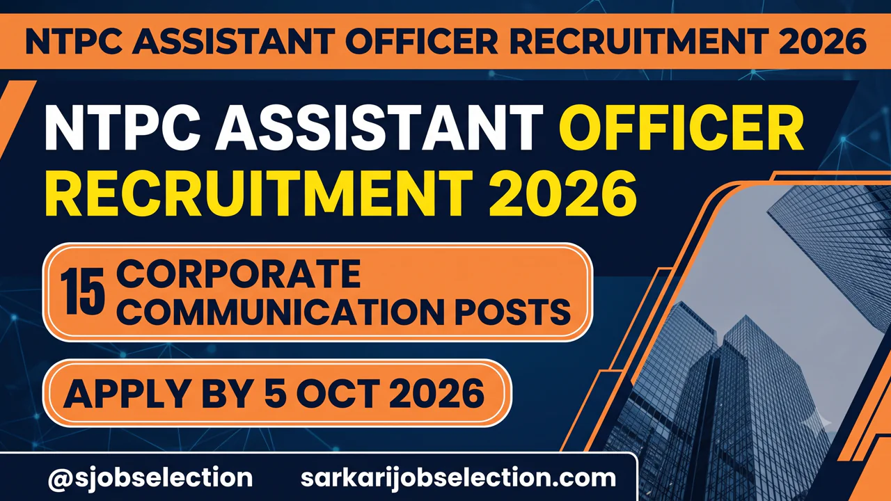 NTPC Assistant Officer Recruitment 2026 thumbnail showing 15 Corporate Communication Posts and application deadline 5 Oct 2026.