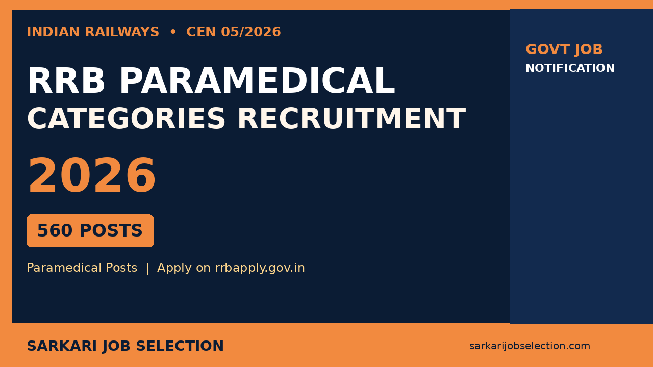 Railway RRB Paramedical CEN 05/2026 – 560 Posts