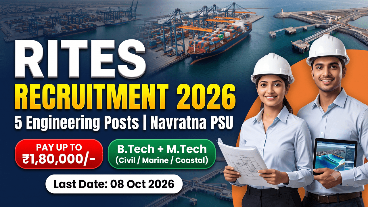 RITES engineering professionals recruitment 2026 thumbnail, 5 posts, last date 8 October 2026.
