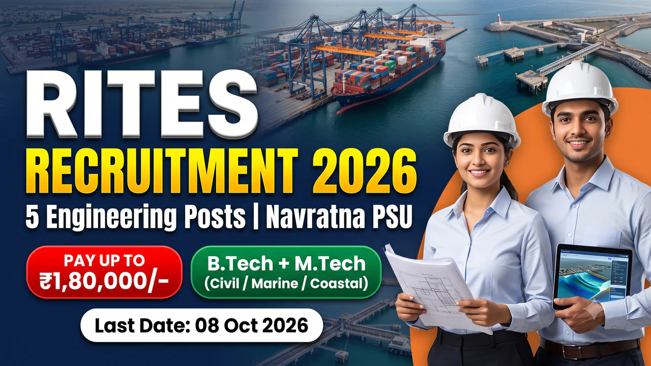 RITES engineering professionals recruitment 2026 thumbnail, 5 posts, last date 8 October 2026.