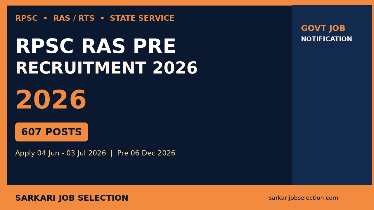 RPSC RAS Pre 2026 Recruitment - 607 Posts