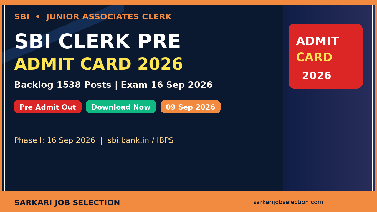 SBI Clerk Pre Admit Card 2026 Backlog Vacancy Download