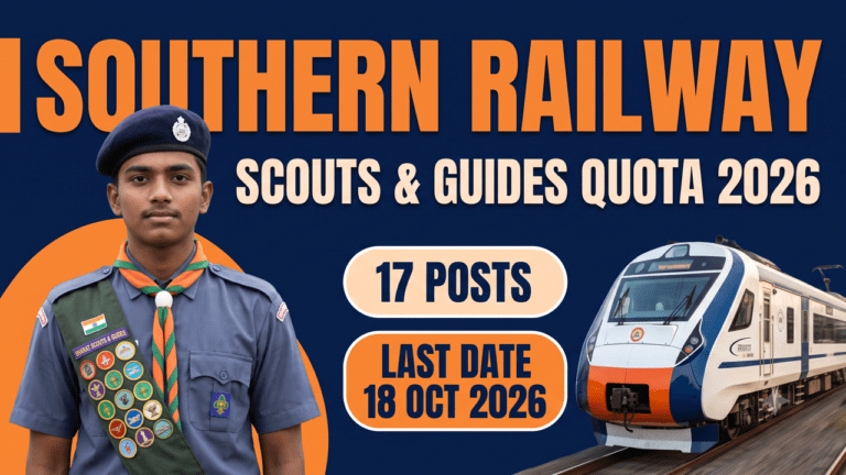 Southern Railway Scouts and Guides Quota 2026 recruitment thumbnail, 17 posts, last date 18 October 2026.