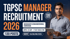 TGPSC Manager (Engineering) HMWSSB, 130 posts, apply 23 September–17 October 2026 5 PM, Notification 04/OG/HM/2026.