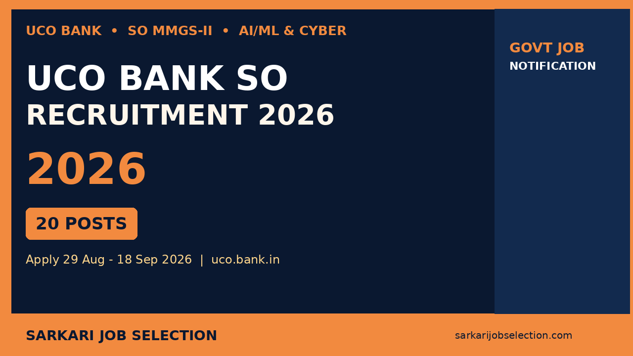 UCO Bank Specialist Officer Recruitment 2026 - 20 Posts