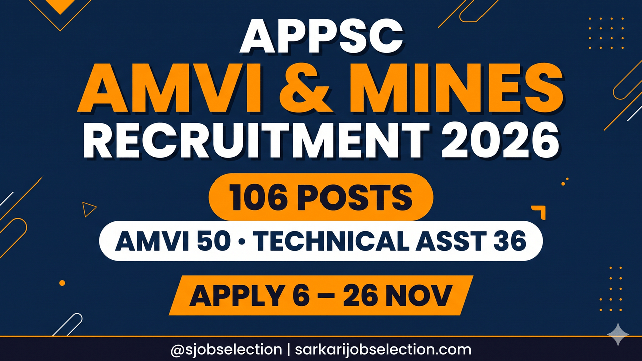 APPSC AMVI & Mines 2026 | 106 Posts | AMVI 50, Technical Asst 36 | Apply 6–26 Nov