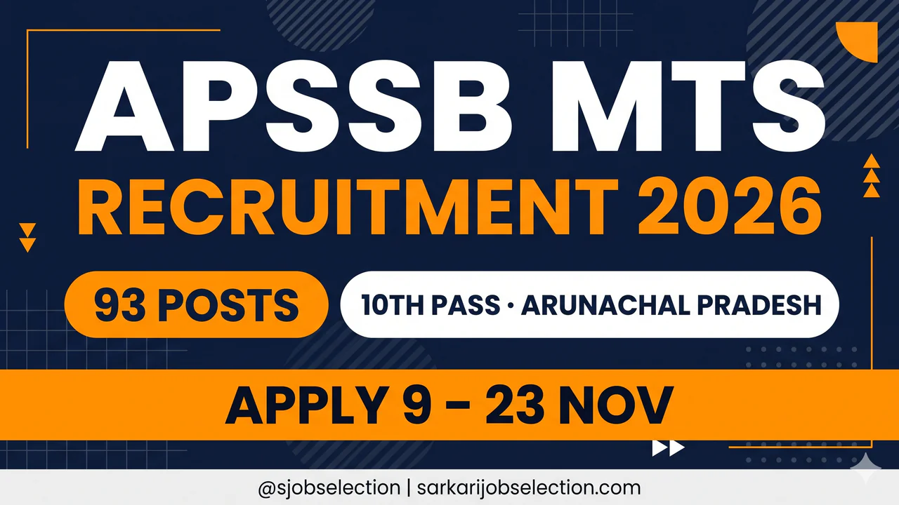 APSSB MTS 2026 | 93 Posts | 10th Pass | Arunachal Pradesh | Apply 9–23 Nov
