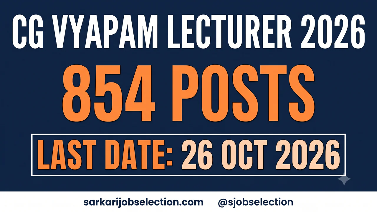CG Vyapam / CGSSB Lecturer LSL26, 854 posts (E Cadre 424 + T Cadre 430), online apply last date 26 October 2026, 5:00 PM. Correction window is not on the image.