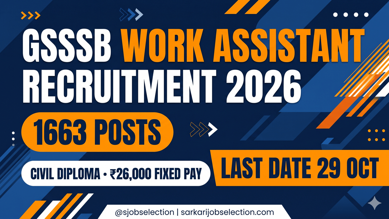 GSSSB Work Assistant 2026 | 1663 Posts | Civil Diploma | ₹26,000 Fixed Pay | Last Date 29 Oct