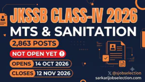 JKSSB Class-IV MTS and Sanitation Worker 2026 thumbnail, 2,863 posts, form not open yet, opens 14 October 2026 and closes 12 November 2026.