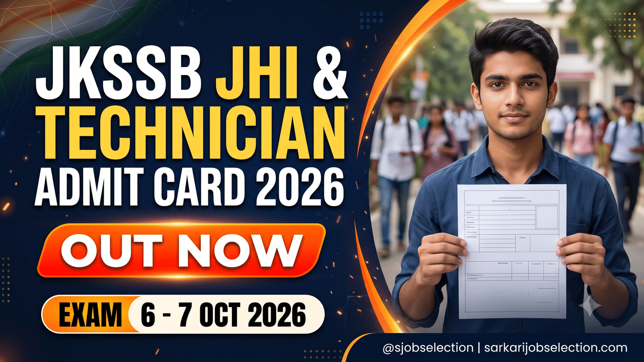JKSSB Junior Health Inspector and Technician admit card 2026 out, exam 6 to 7 October 2026.