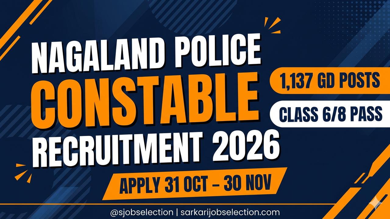 Nagaland Police Constable 2026 | 1,137 GD Posts | Class 6/8 Pass | Apply 31 Oct–30 Nov