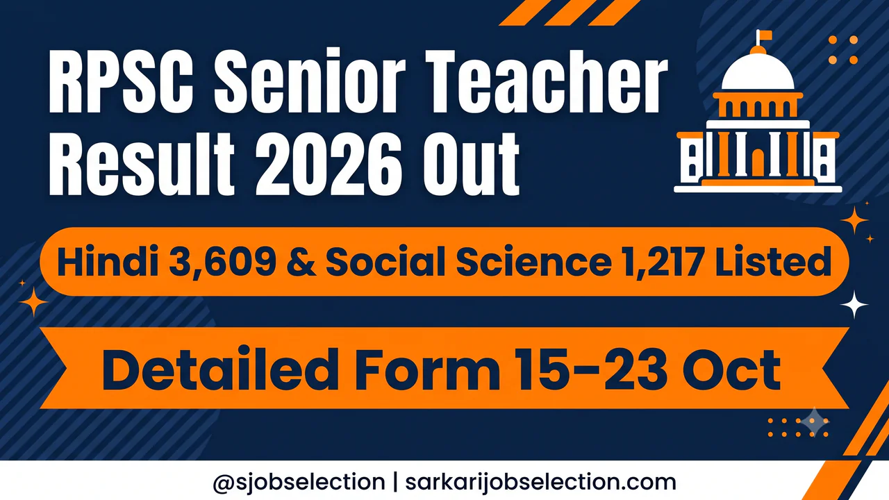 RPSC Senior Teacher Result 2026 Out | Hindi 3,609 & Social Science 1,217 Listed | Detailed Form 15–23 Oct