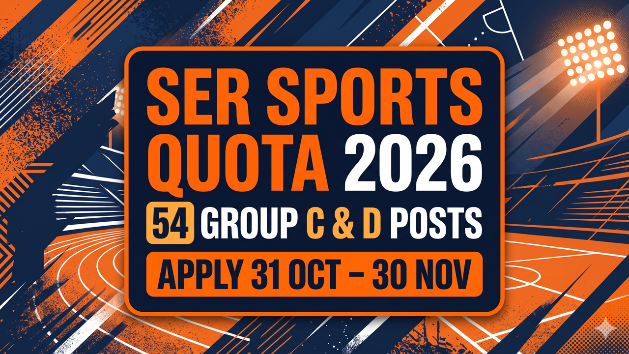South Eastern Railway Sports Quota 2026 – 54 Group C & D Posts, Apply 31 Oct – 30 Nov