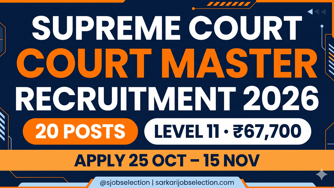 Supreme Court Court Master 2026 | 20 Posts | Level 11 ₹67,700 | Apply 25 Oct–15 Nov