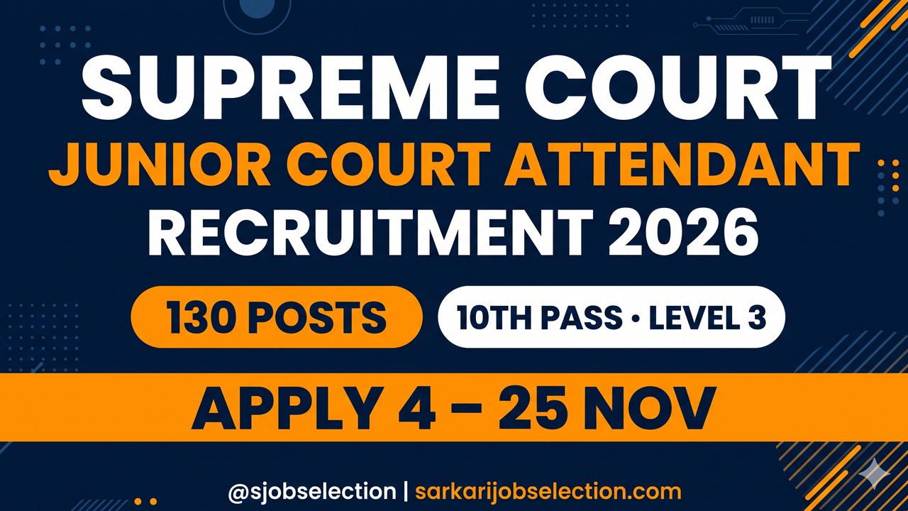 Supreme Court Junior Court Attendant 2026 | 130 Posts | 10th Pass | Level 3 | Apply 4–25 Nov